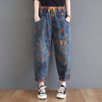 Women's Loose Fit High Waist Denim Jeans Blue Casual Fashion Straight Leg Pants