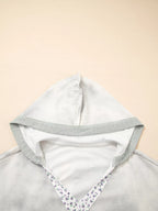 Sarah Express Women's Floral Patched Waffle Textured V Neck Casual Hooded Top