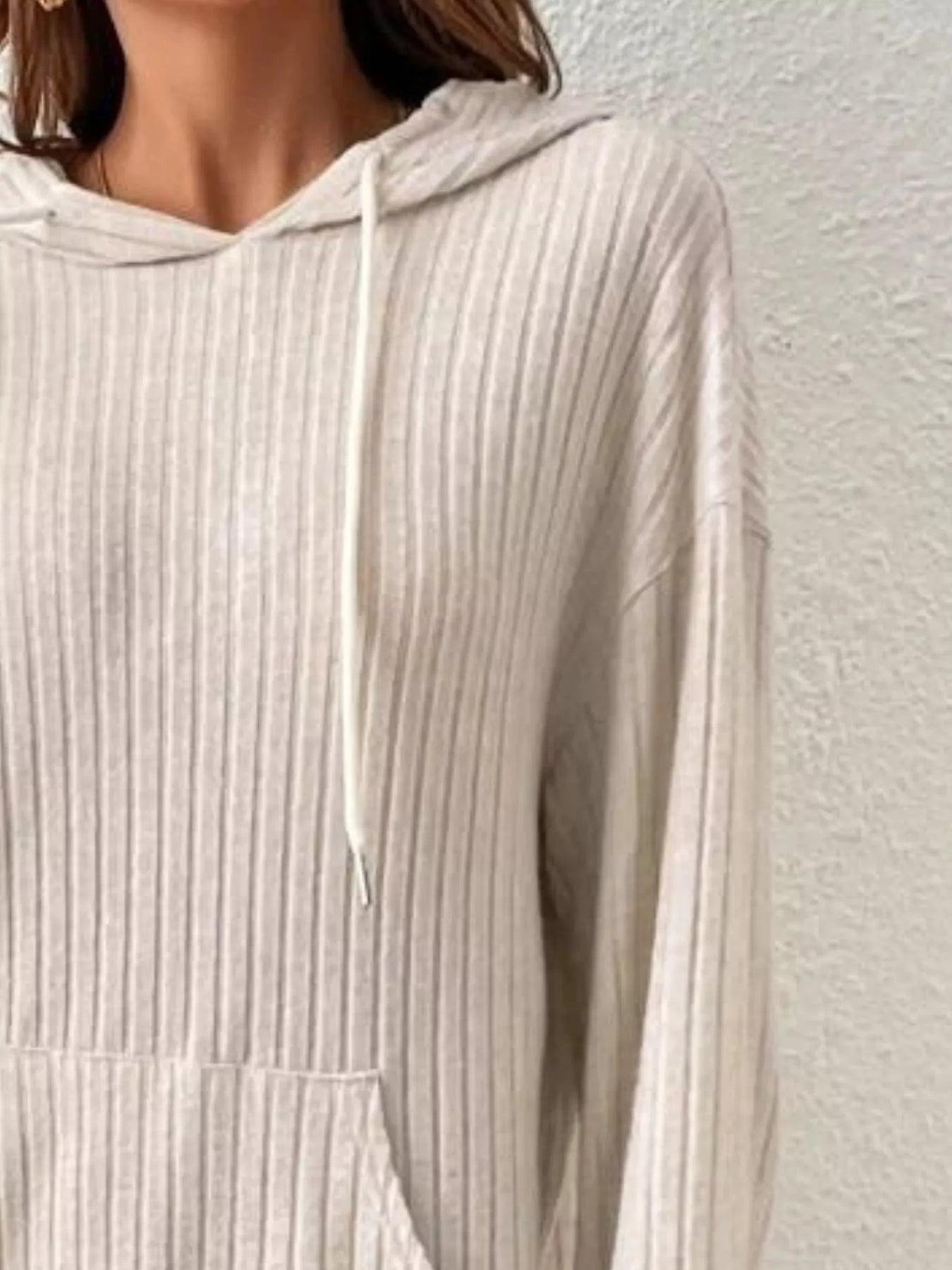 Sarah Express Women's Ribbed Knit Long Sleeve Drawstring Hoodie