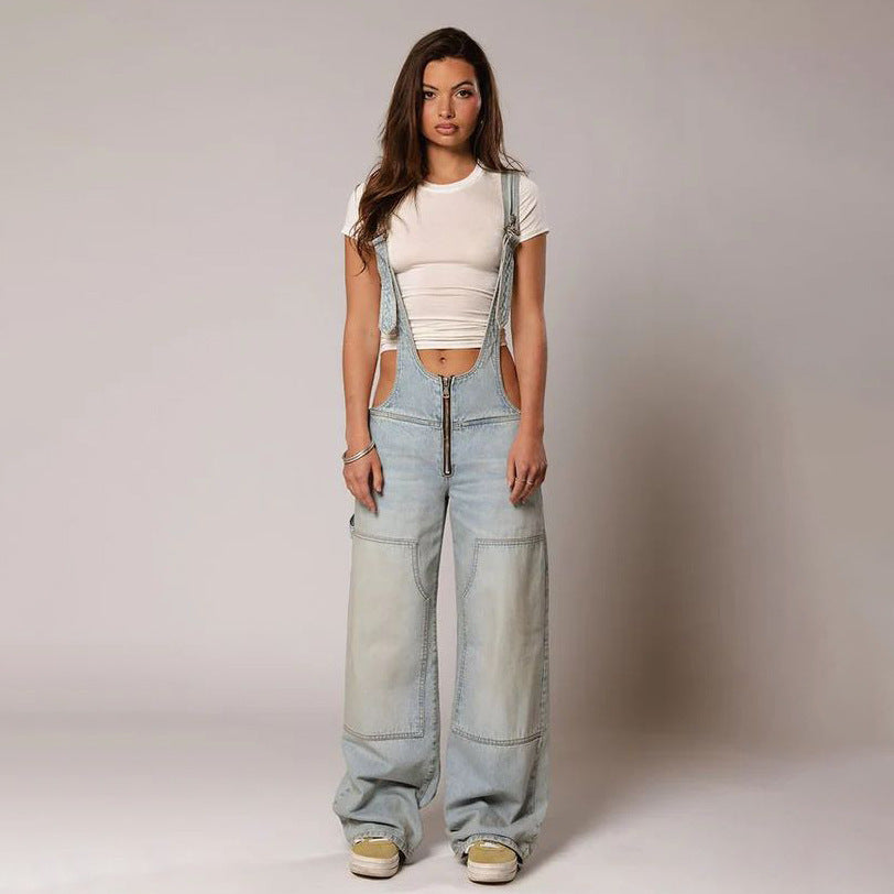 Women's Y2K Denim Overalls High Waist Wide Leg Suspender Jumpsuit