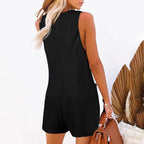 Women's Button Front Sleeveless Romper with Pockets