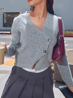 Sarah Express Women's Cropped V-Neck Button-Up Cardigan