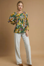 Sarah Express Women’s Abstract Print Balloon Sleeve Blouse Casual All-Season