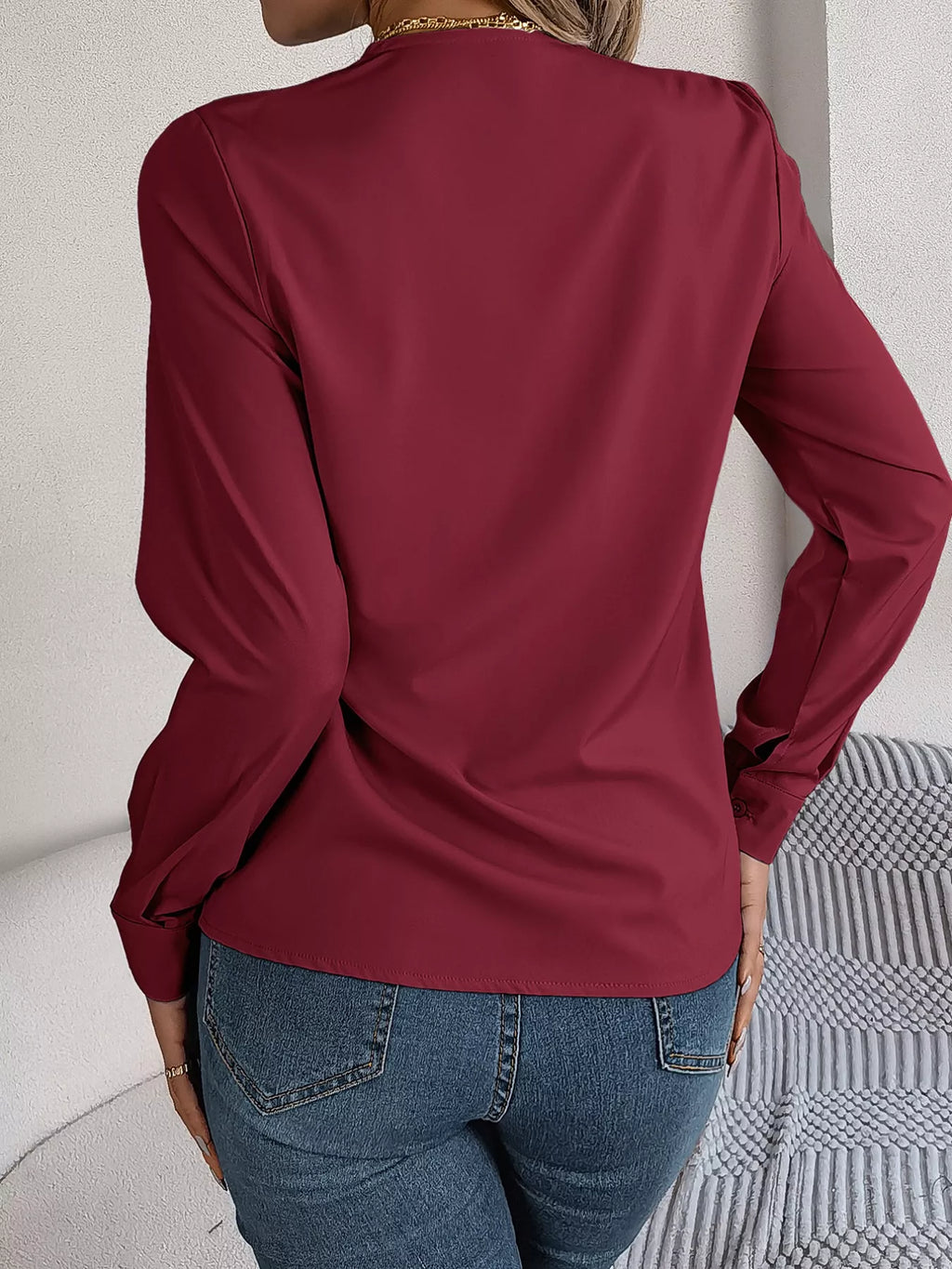 Sarah Express Women's Layered V-Neck Long Sleeve Blouse