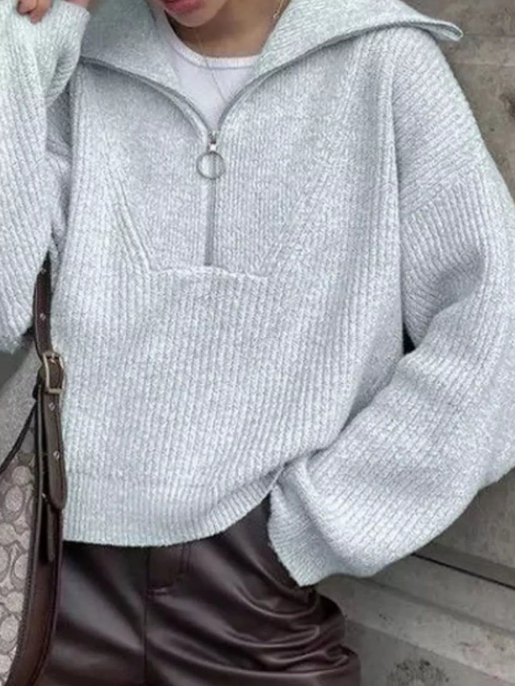 Sarah Express Women's Half Zip Dropped Shoulder Sweater