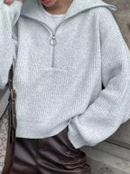 Sarah Express Women's Half Zip Dropped Shoulder Sweater