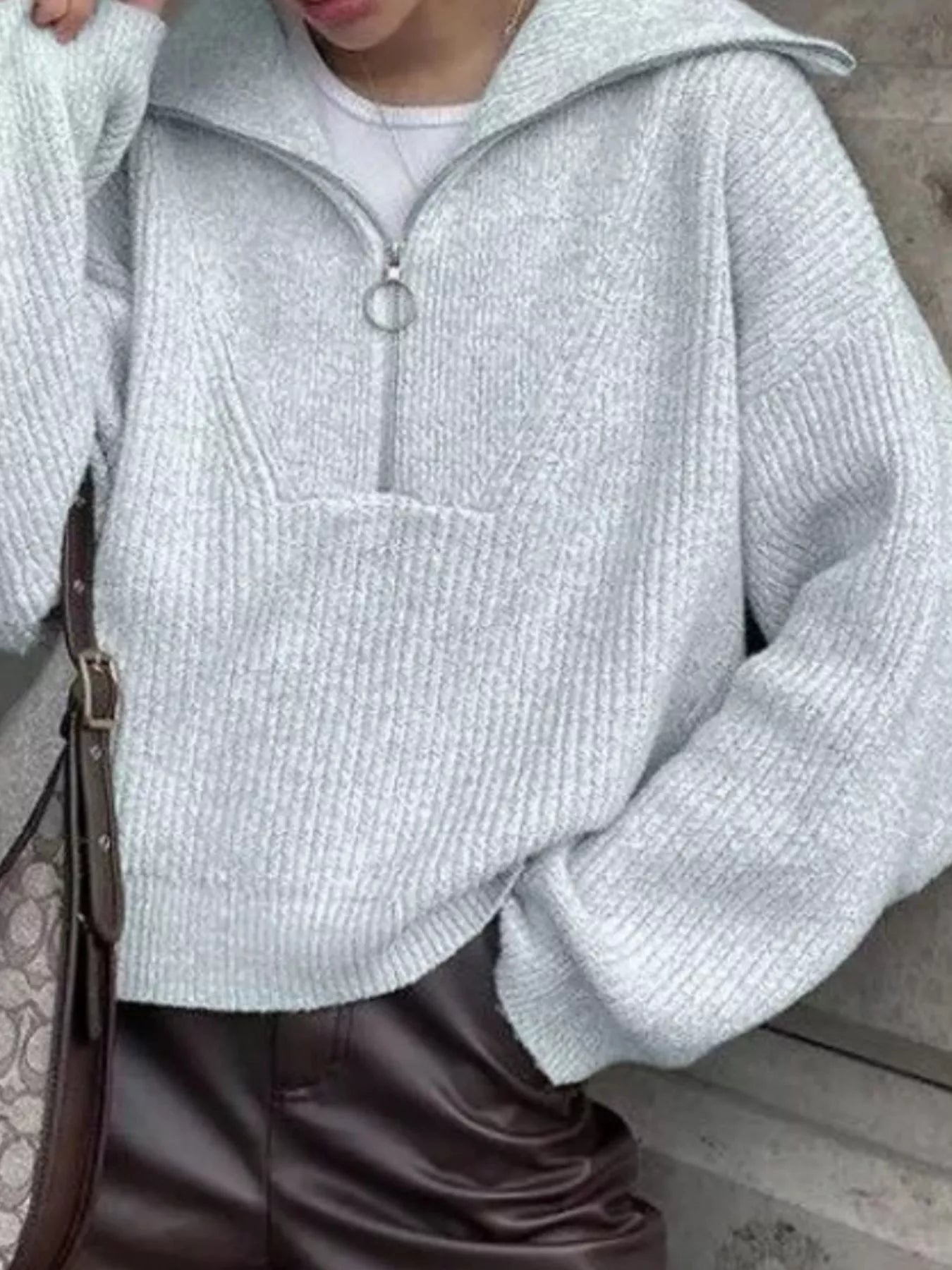 Sarah Express Women's Half Zip Dropped Shoulder Sweater