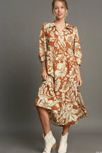 Sarah Express Women’s Plus Size Floral Tiered Midi Shirt Dress