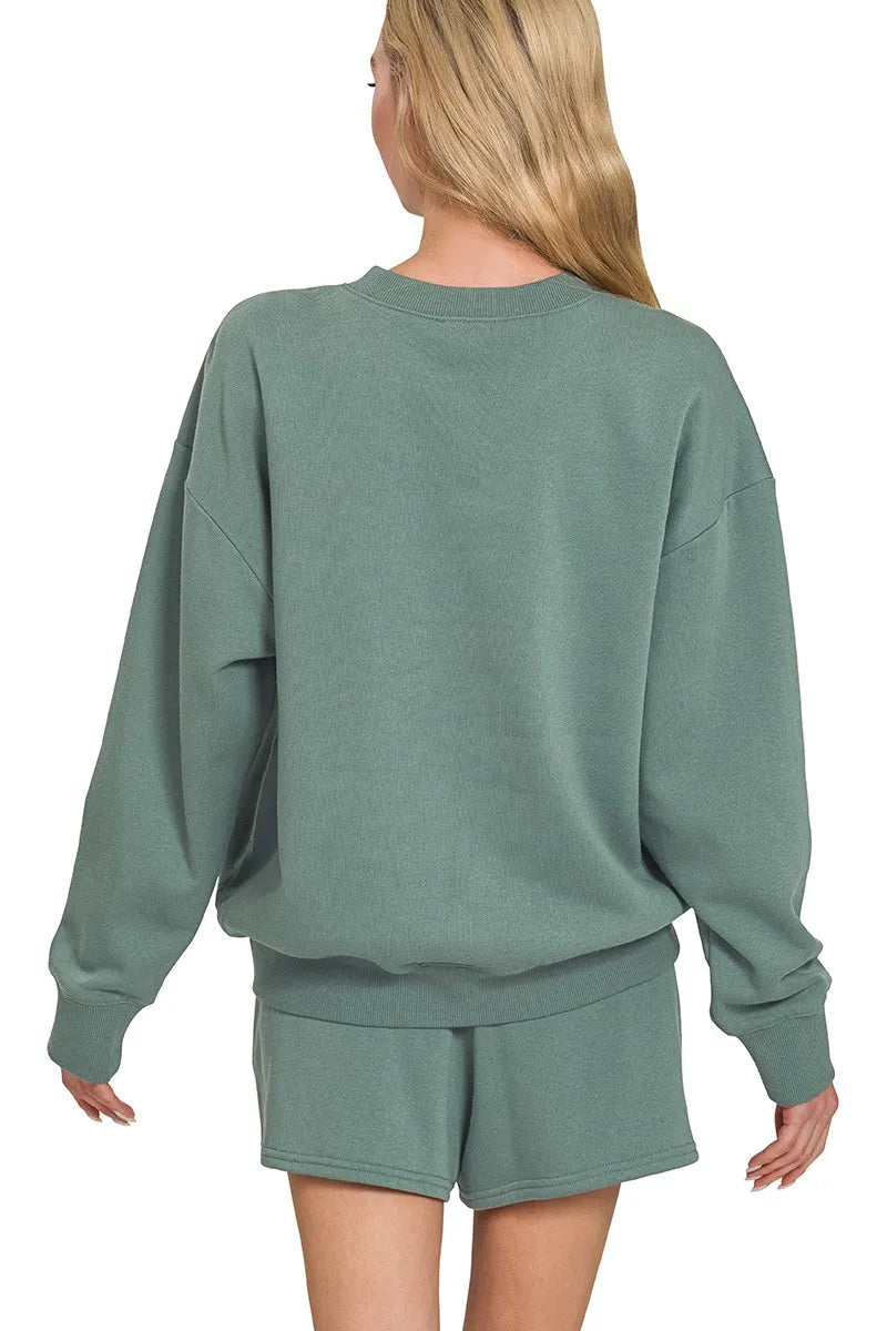 Sarah Express Women’s Oversized Fleece Sweatshirt and Shorts Set