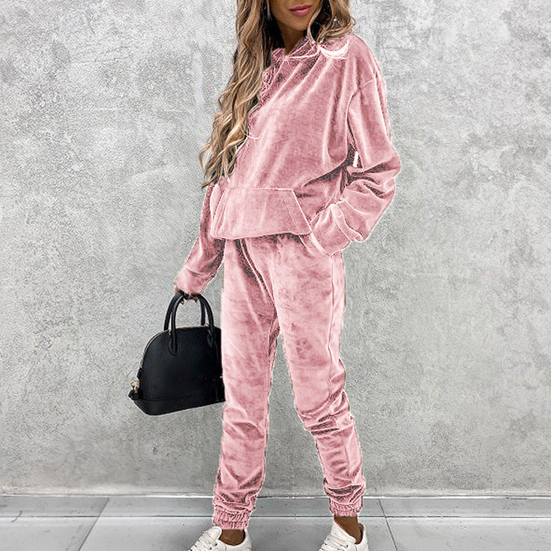 Velvet Hoodie Jogger Set Two-Piece Athleisure Tracksuit