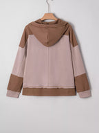 Sarah Express Women's Oversize Waffle Patchwork Exposed Seam Casual Hoodie