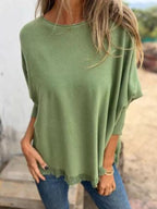 Sarah Express Women's Round Neck Long Sleeve Knit Top with Lace Trim Plus Size