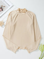 Sarah Express Women's Ribbed Knit Lettuce Trim Mock Neck Long Sleeve Top