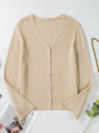 Sarah Express Women's Ribbed Knit Button Front V Neck Cardigan