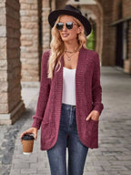 Sarah Express Women's Open Front Ribbed Knit Cardigan Burgundy