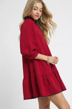 Sarah Express Women’s French Terry Ruffle Hem Dress with Plaid Trim Casual Fall
