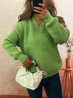 Sarah Express Women's V-Neck Textured Knit Sweater