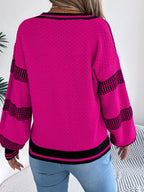 Sarah Express Women's Contrast Striped V-Neck Sweater