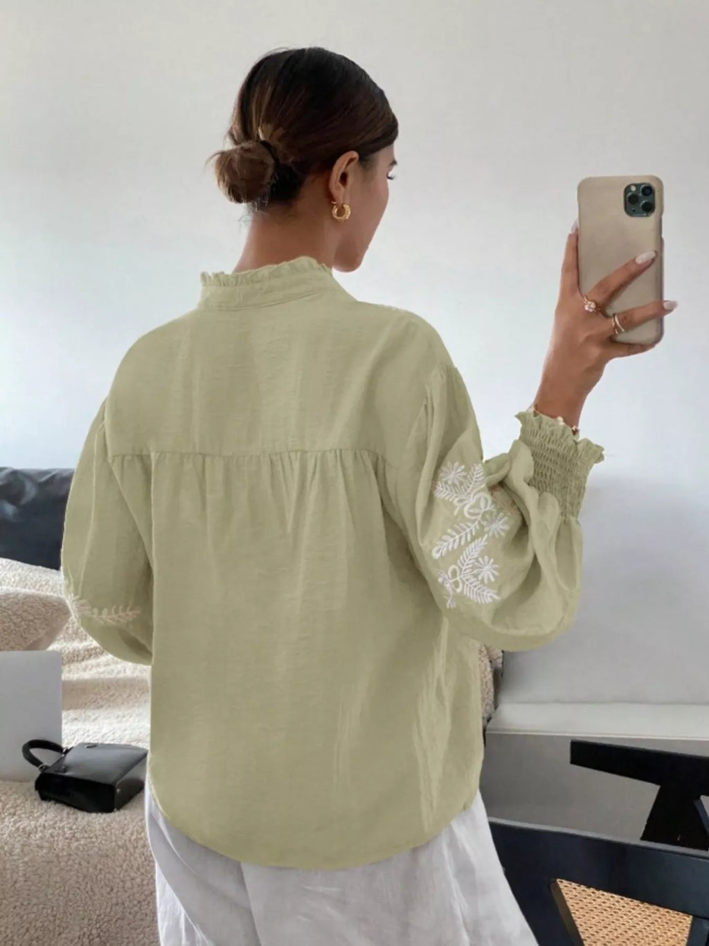 Sarah Express Women's Embroidered Long Sleeve Blouse