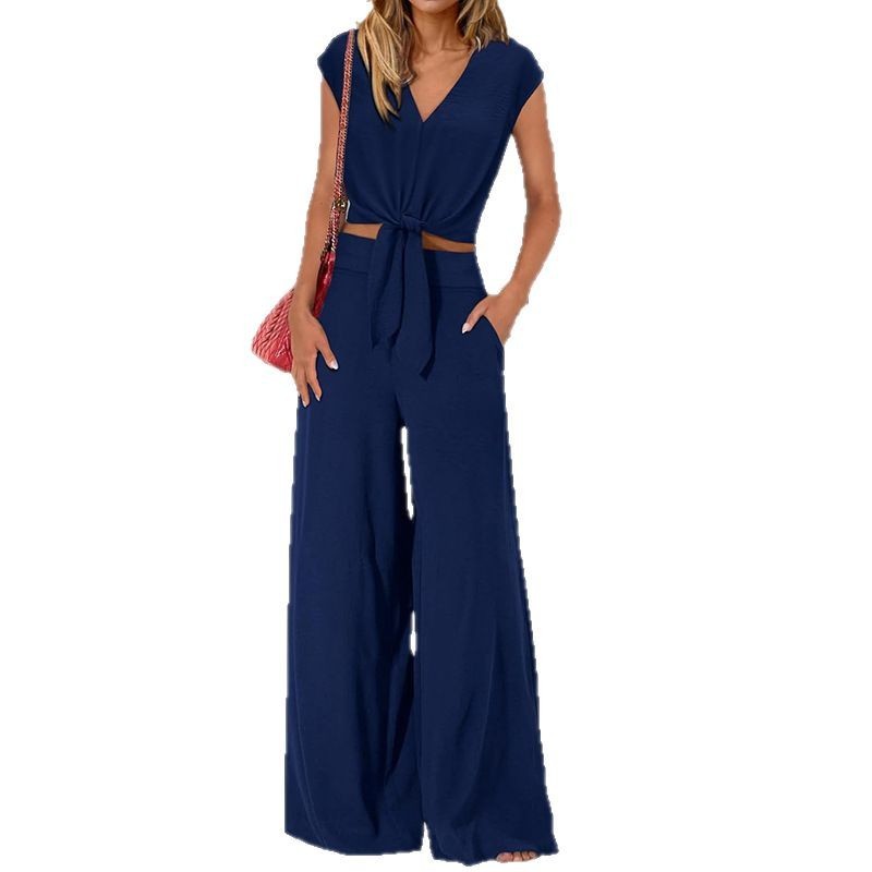 High Waist Wide Leg Pants Suit Two Piece Sleeveless Set