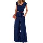 High Waist Wide Leg Pants Suit Two Piece Sleeveless Set