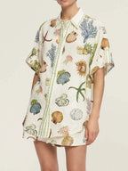 Sarah Express Women's Printed Button Up Shirt and Shorts Set