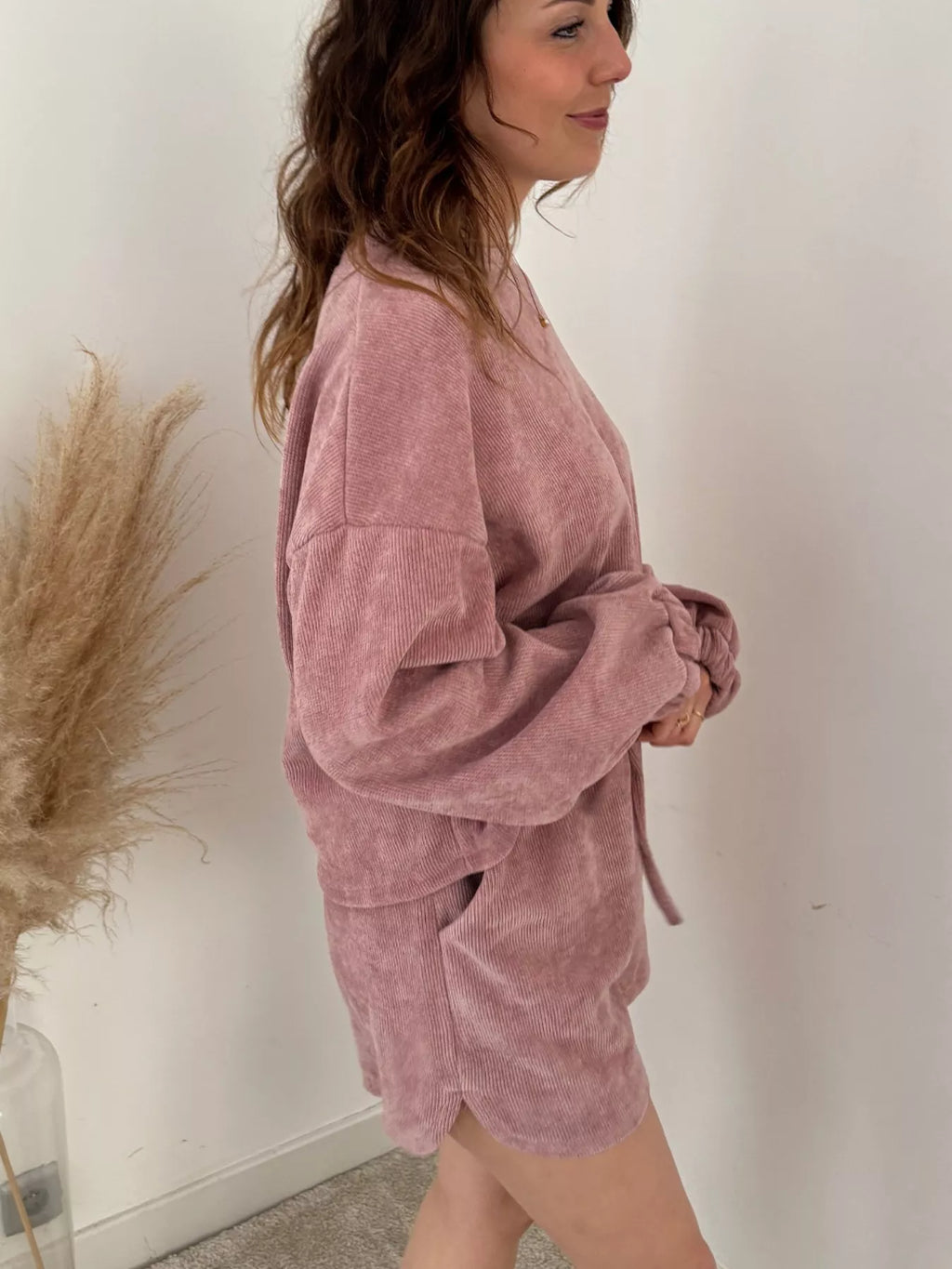 Sarah Express Women's Round Neck Dropped Shoulder Top and Drawstring Shorts Set