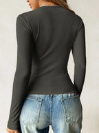 Sarah Express Women's Ribbed Knit Long Sleeve T-Shirt