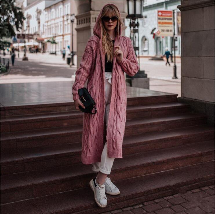 Women's Hooded Long Cardigan Sweater Fleece Oversized Loose Fit