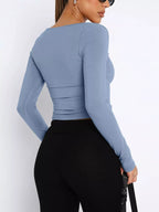 Sarah Express Women's Long Sleeve Sweetheart Neck Crop T-Shirt