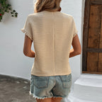 Women's Ruffle Sleeve Knit Top Round Neck Short Sleeve