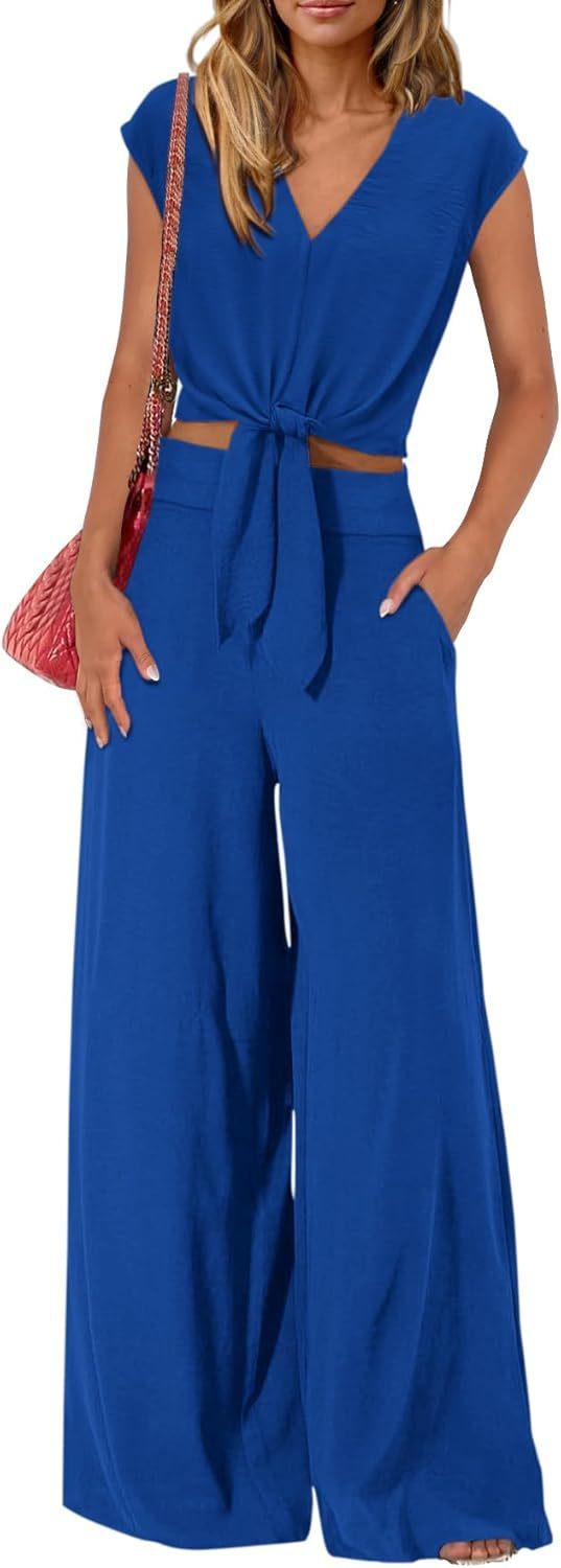 High Waist Wide Leg Pants Suit Two Piece Sleeveless Set