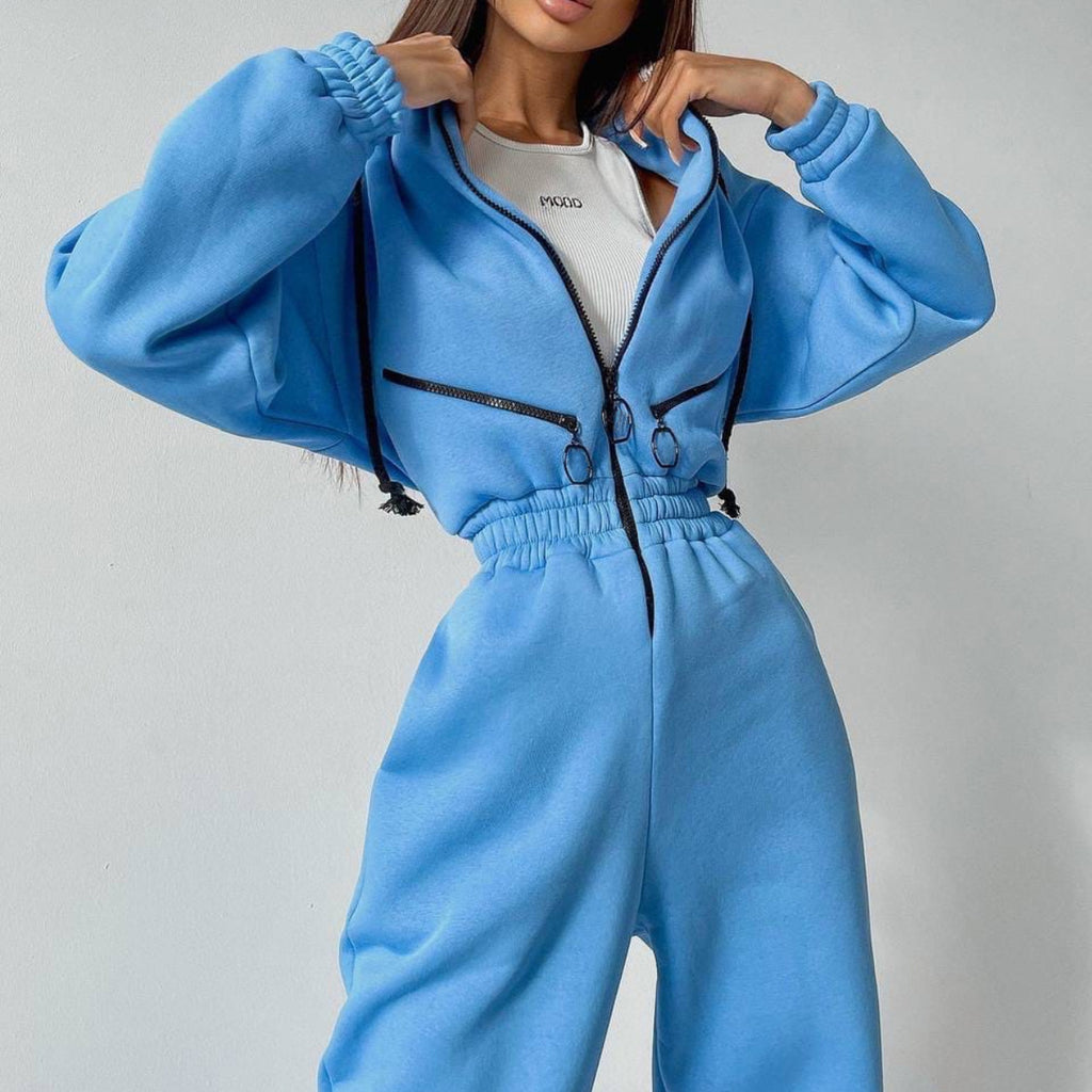 Hooded Long Sleeve Jumpsuit Sports Casual