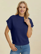 Sarah Express Women’s Plus Size Short Sleeve Mock Neck Viscose Sweater
