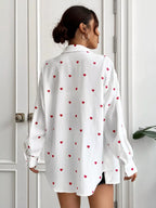 Sarah Express Women's Heart Button Up Oversized Shirt