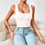 Women's Square Neck Cropped Tank Top Sleeveless Fitted Vest