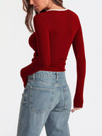 Sarah Express Women's Contrast Trim Long Sleeve Top