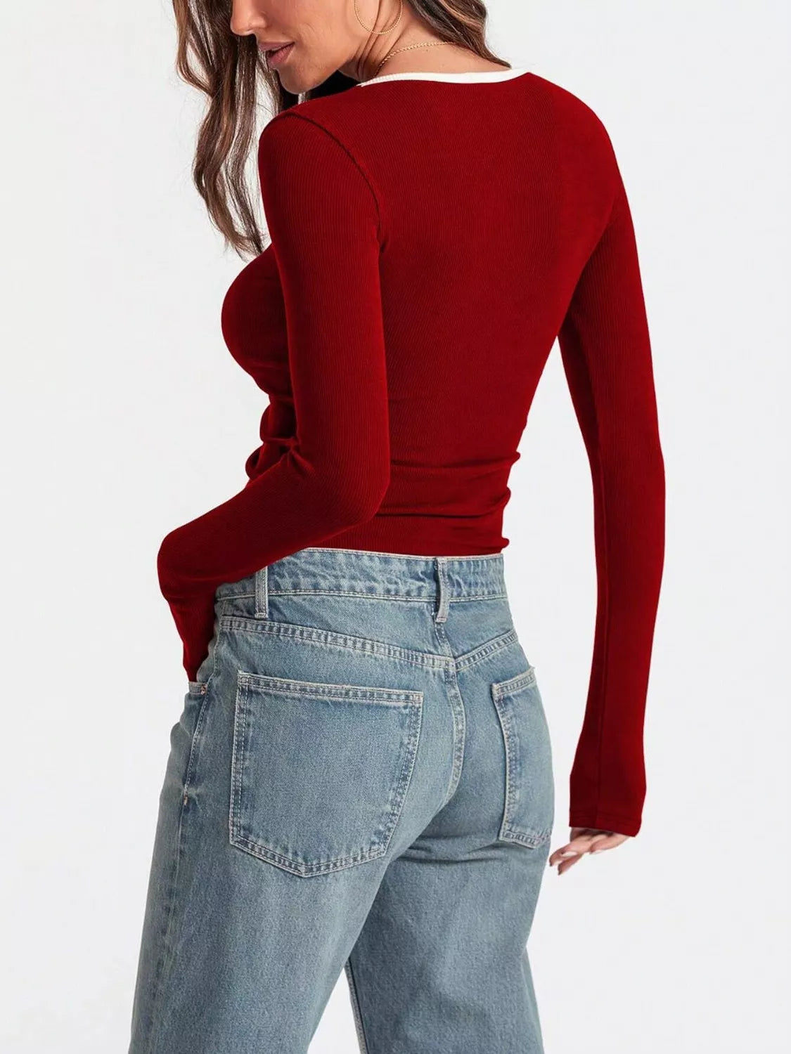 Sarah Express Women's Contrast Trim Long Sleeve Top