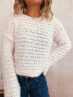 Sarah Express Women's Crochet Round Neck Dropped Shoulder Sweater