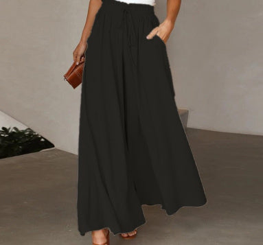 High Waist Wide Leg Dress Pants Elastic Waistband Full Length Trousers