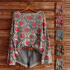 Women's Floral Printed Long Sleeve Pullover Top Brushed Loose Fit