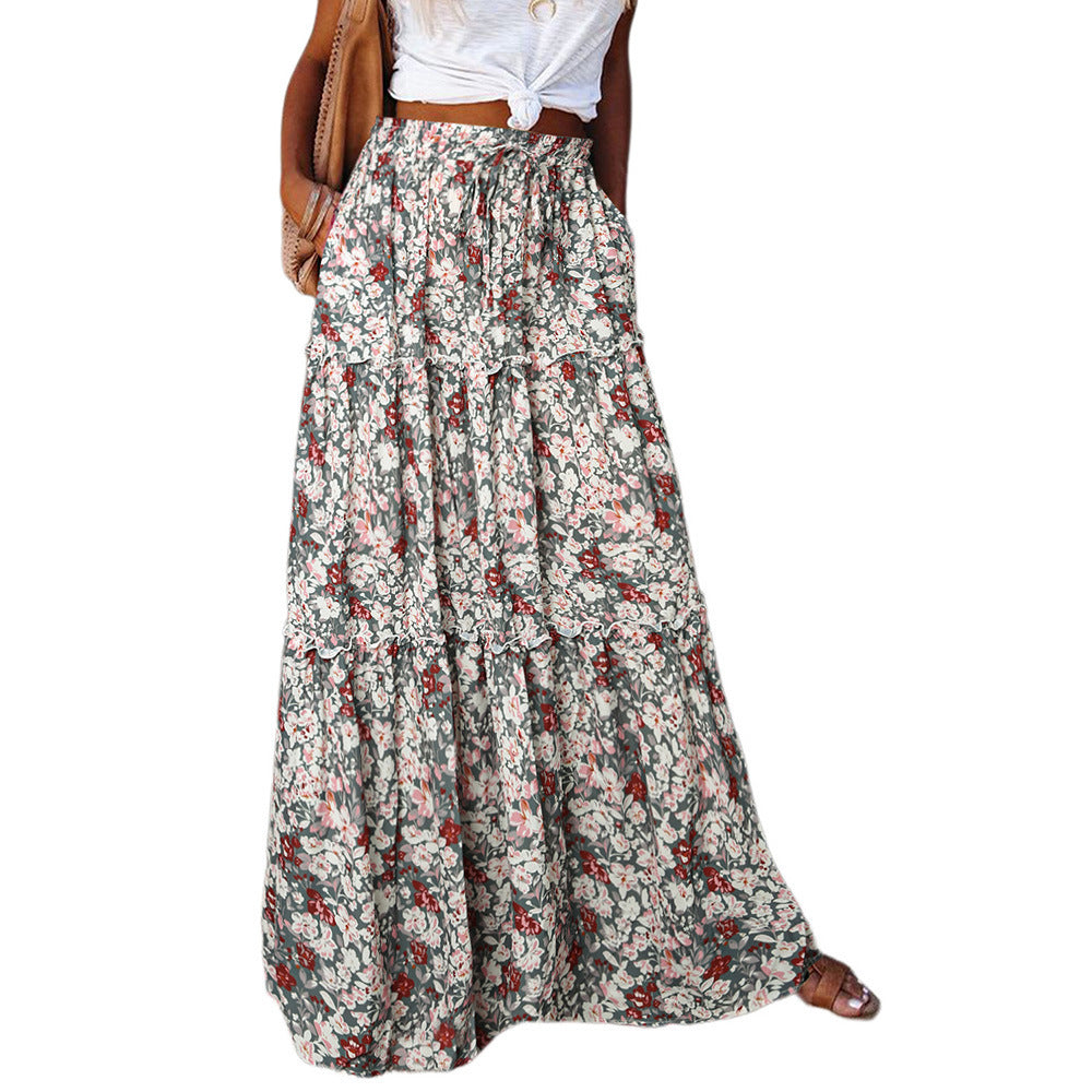 Women's High Waist Printed Maxi Dress Loose Fit Casual