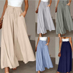 High Waist Wide Leg Dress Pants Elastic Waistband Full Length Trousers