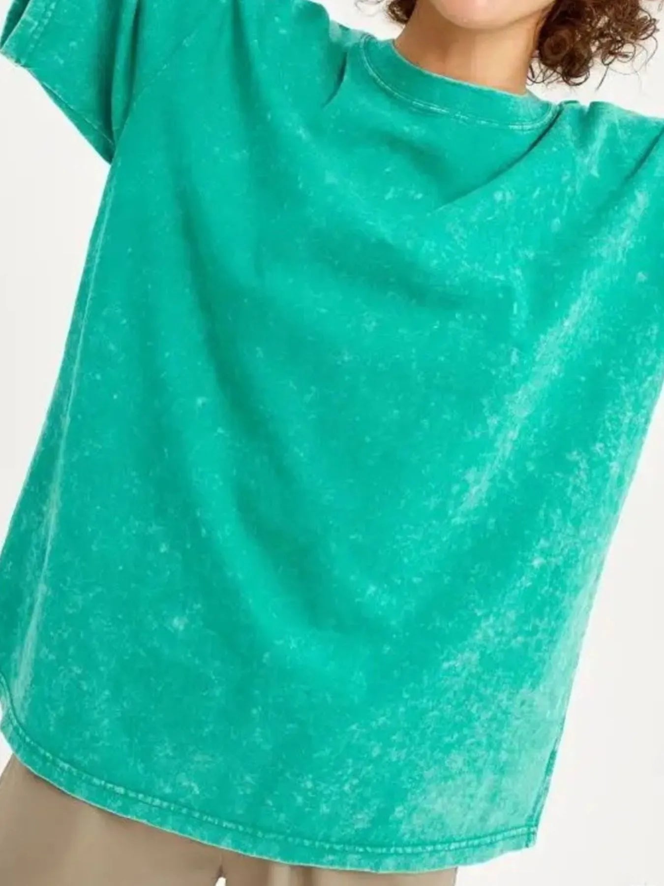 Sarah Express Women's Round Neck Short Sleeve T-Shirt - Oversized Basic Tee Green