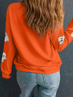 Sarah Express Women's Halloween Ghost Patched Pattern Holiday Sweatshirt