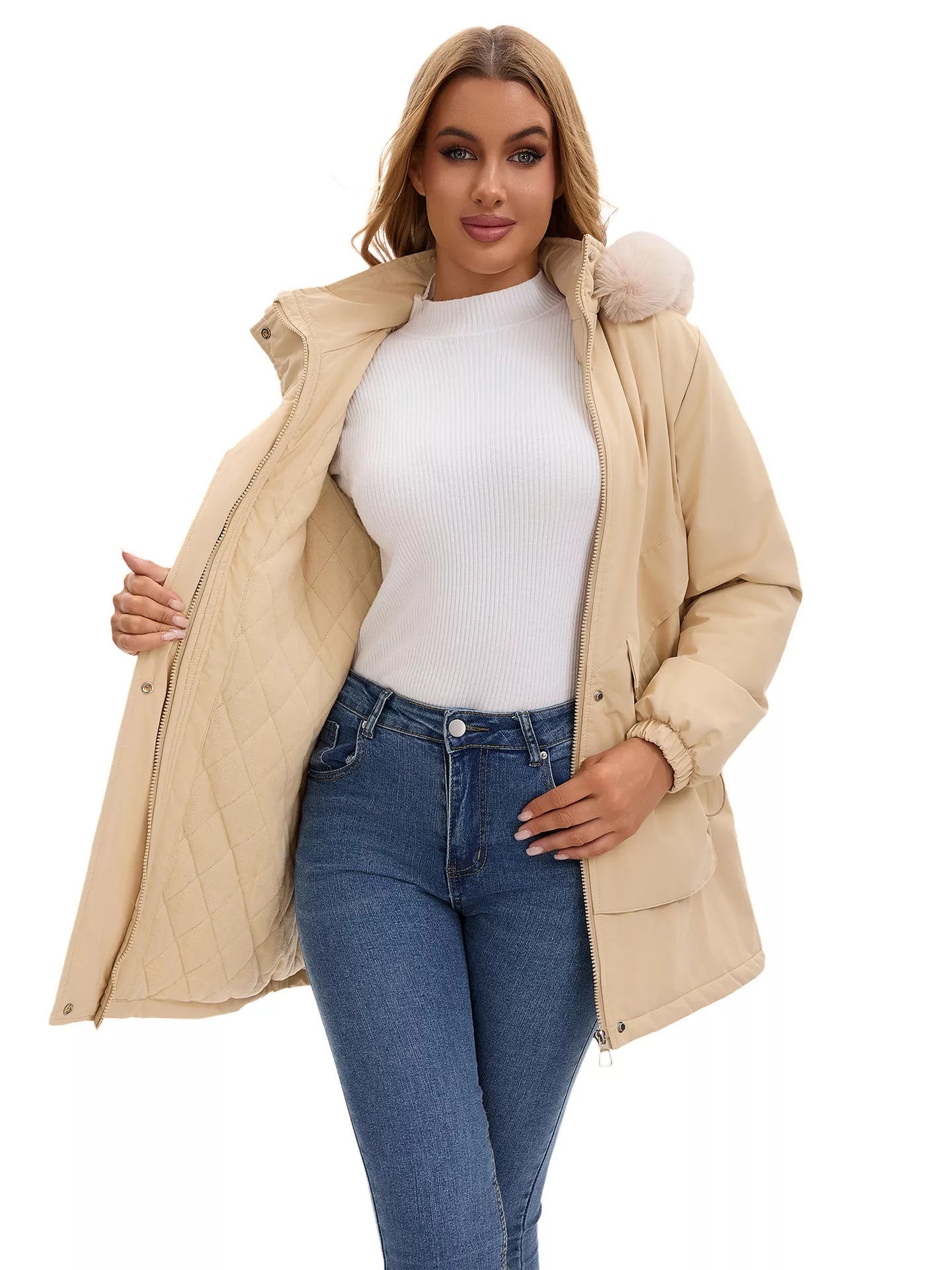 Trendsi Full Size Fur Hooded Warm Winter Parka Outerwear Plus Size