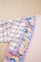 Sarah Express Women's Paisley Print Plaid Long Sleeve Oversized Top