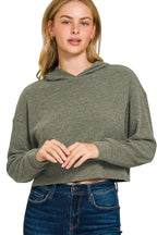 Sarah Express Women’s Ribbed Drop Shoulder Cropped Hoodie Casual