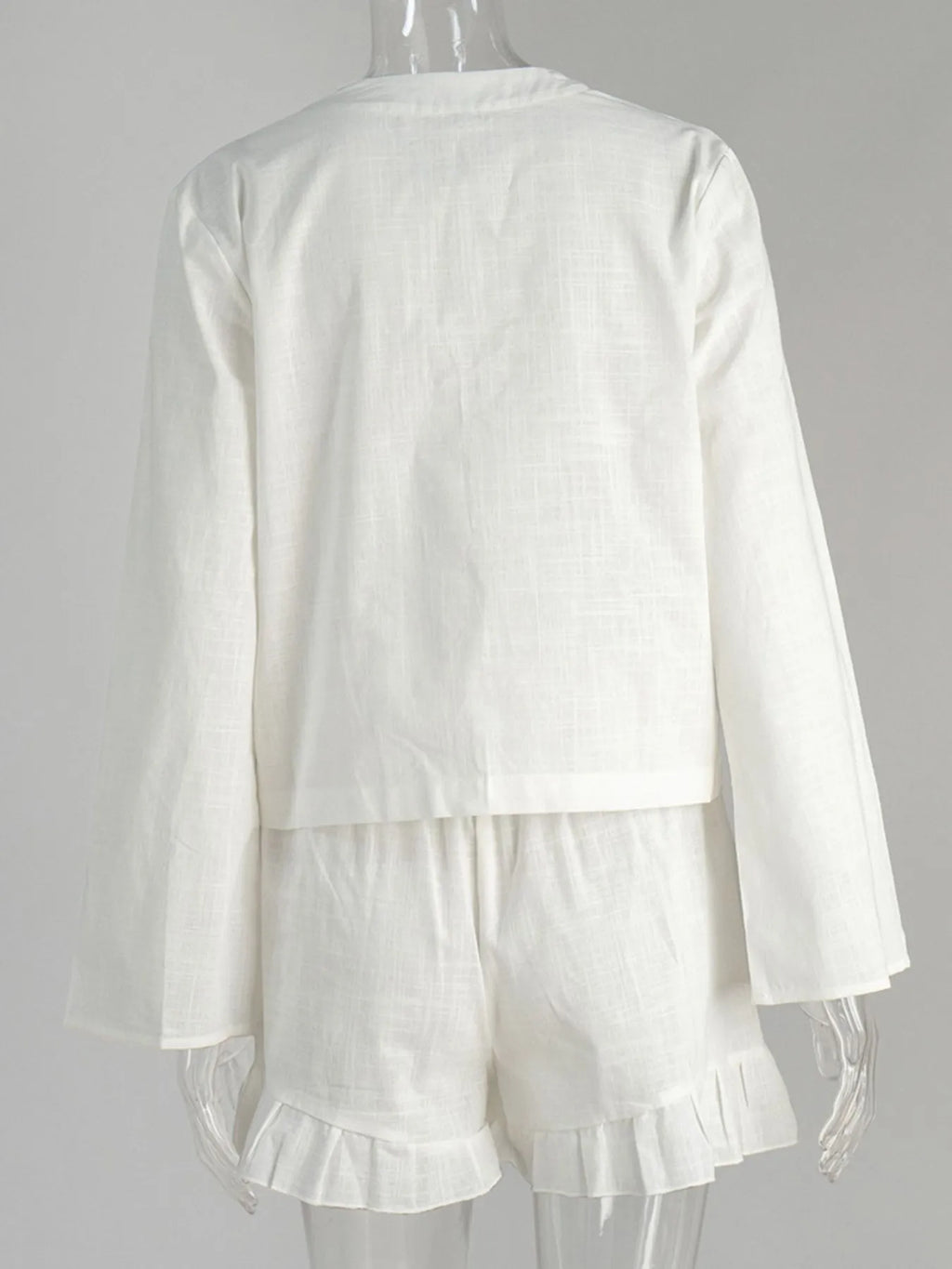 Sarah Express Women's Tie Front Long Sleeve Top and Shorts Set