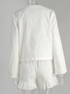 Sarah Express Women's Tie Front Long Sleeve Top and Shorts Set